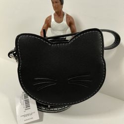 Coach Halloween Cat Coin Case Wristlet in Silver/Black Glovetanned Leather NWT