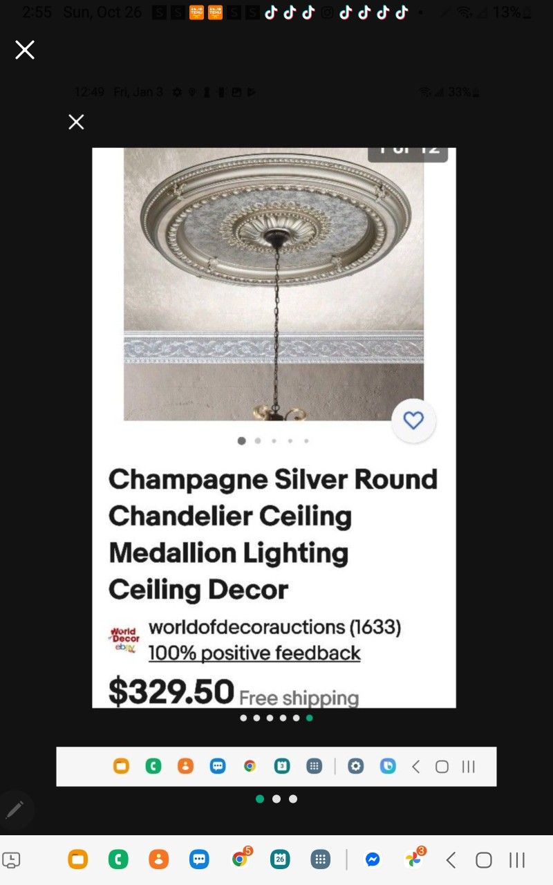 NEW Cost $325 STUNNIN Designer Round Silver Gold Ceiling Medallion Trim