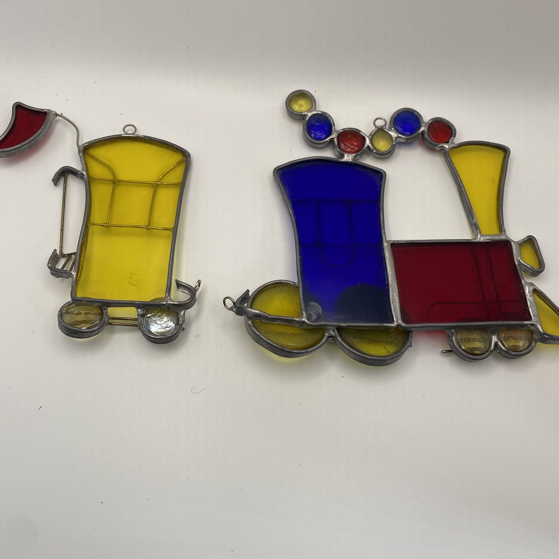 Vtg Stained Glass Train Ornaments- 2 Pieces