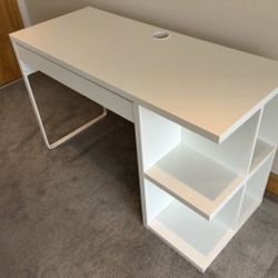 White Desk With Side Shelves And A Drawer 
