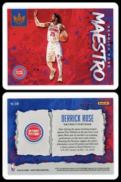 2020 Panini Crown Royale Derrick Rose #28 Maestro Citrine /49 Detroit Pistons