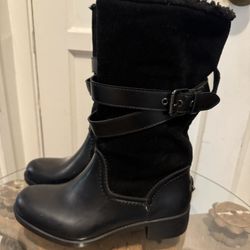 Coach Zena Cold Weather Snow Motorcycle Suede/Rubber/Shearling Boot Black 