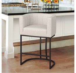 New Set Of 4 Barstools Barrel Linen Black 26”