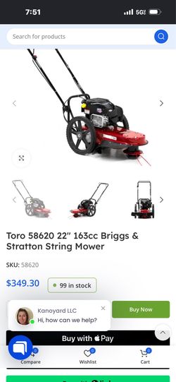 Toro 58620 22″ 163cc Briggs & Stratton String Mower