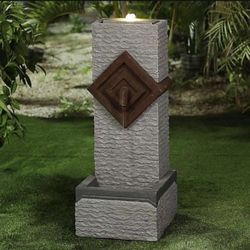 Cement Modern Textured Pedestal Patio Cascade Fountain with LED Lights