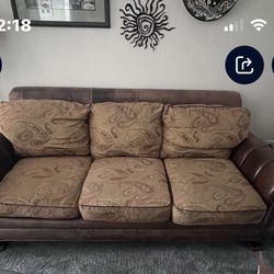 Leather Sofa with Fabric – Solid, Comfortable – Great for Cozy or Eclectic Space