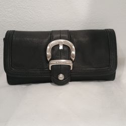 Y2K B. Makowsky Black Leather Wallet With  Cheetah Or Leopard Print Interior