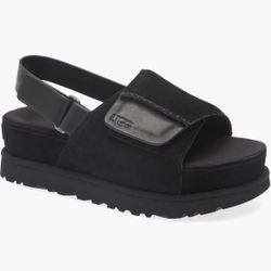 UGG BLACK GOLDENSTAR PLATFORM CROSS SLIDE SANDALS, WOMEN US 9/ EUR 40 