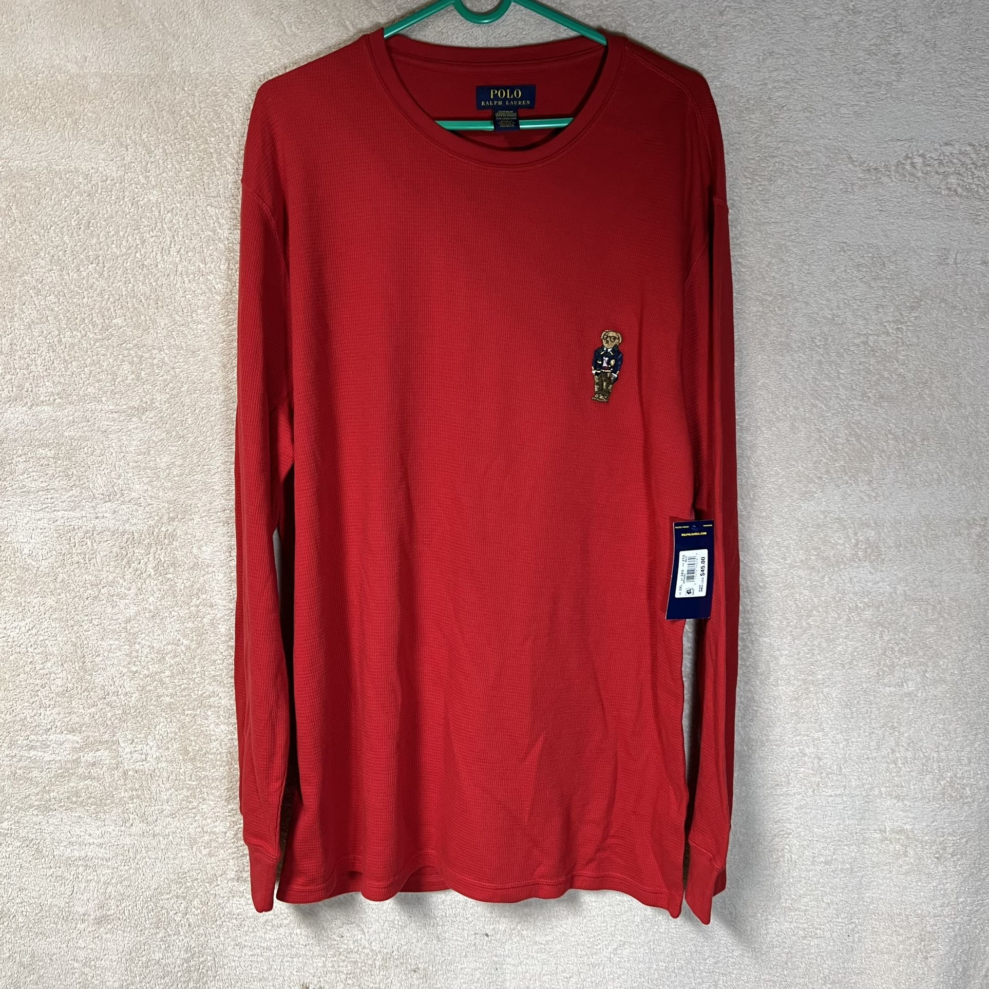 Polo Ralph Lauren Long Sleeve Polo Bear Thermal Shirt Mens L Red