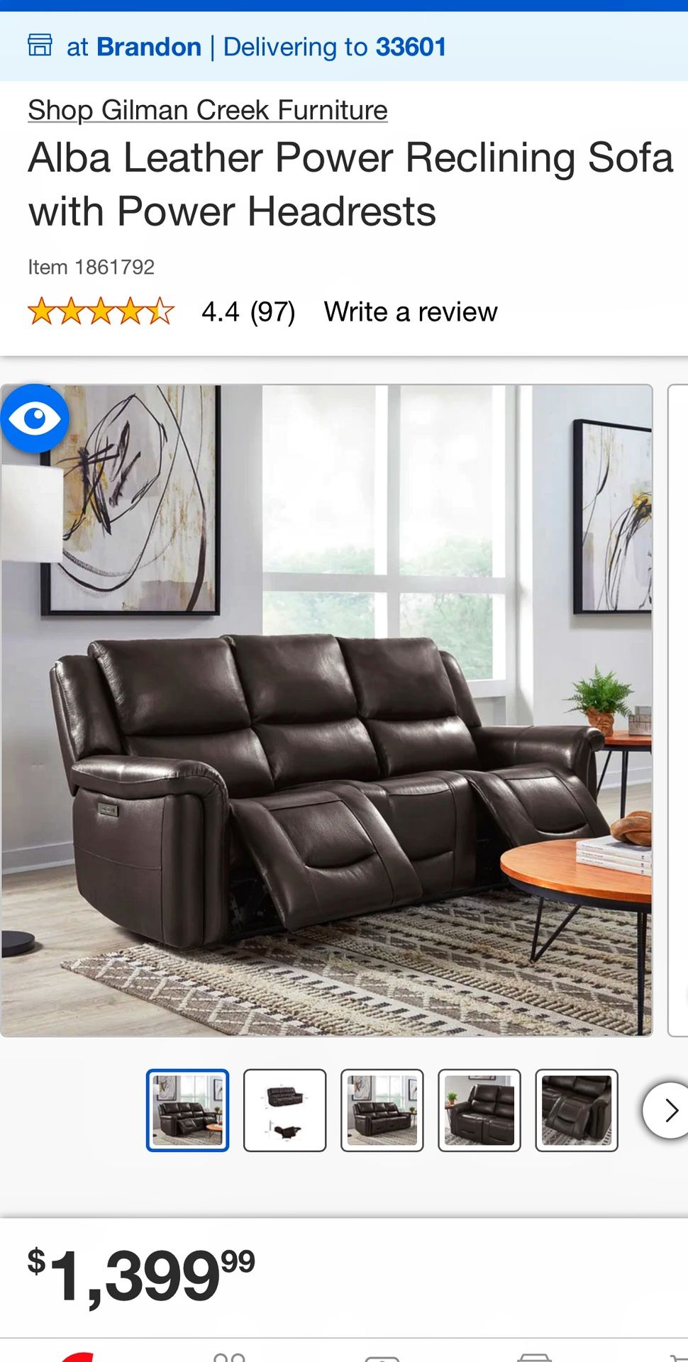 Brown Leather Sofa - New