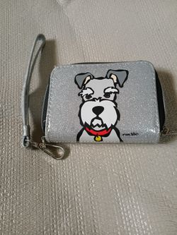 Brand New Mark T E T R O Silver Glitter Small Zip Around Wrist Wallet With The Beautiful Dog On Top Regularly $100 It's Brand New