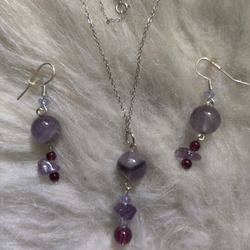 Handmade Set With Amethysts,Garnets and Swarovski Crystals