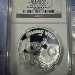 1 oz. Silver Steamboat Willie Mickey Mouse 2014 NGC Pcgs 69