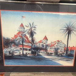 Vtg watercolor framed Hotel Del Coronado signed Peter Hall