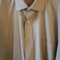 Mens Long Sleeve Button Down 16 1/2- 34/35 Tan Dress Shirt Like New
