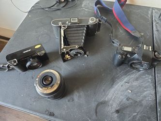 Cameras Canon AF35ML, Agfa Folding Camera, Canon EOS Rebel G, Quantaray Lens
