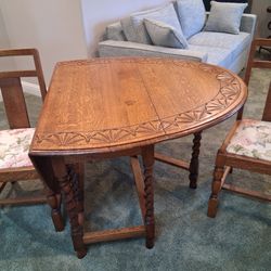 Carved Antique Table + 2 Chairs