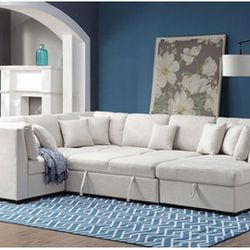 🔥Brand New Beige Sectional Sofa Storage Sleeper🔥