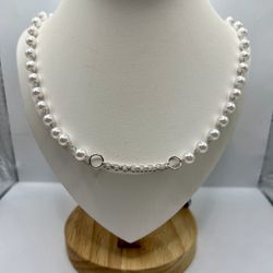 White Pearl Beads Statement Chain Necklace