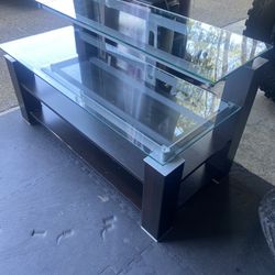 TV stand 45” Wide 20” Deep. Glass I Perfect Shape, Wood Need Just Couple Small Touch Ups. Had 65” TV On It, So Would Be Fine With Most Any Size TV. 