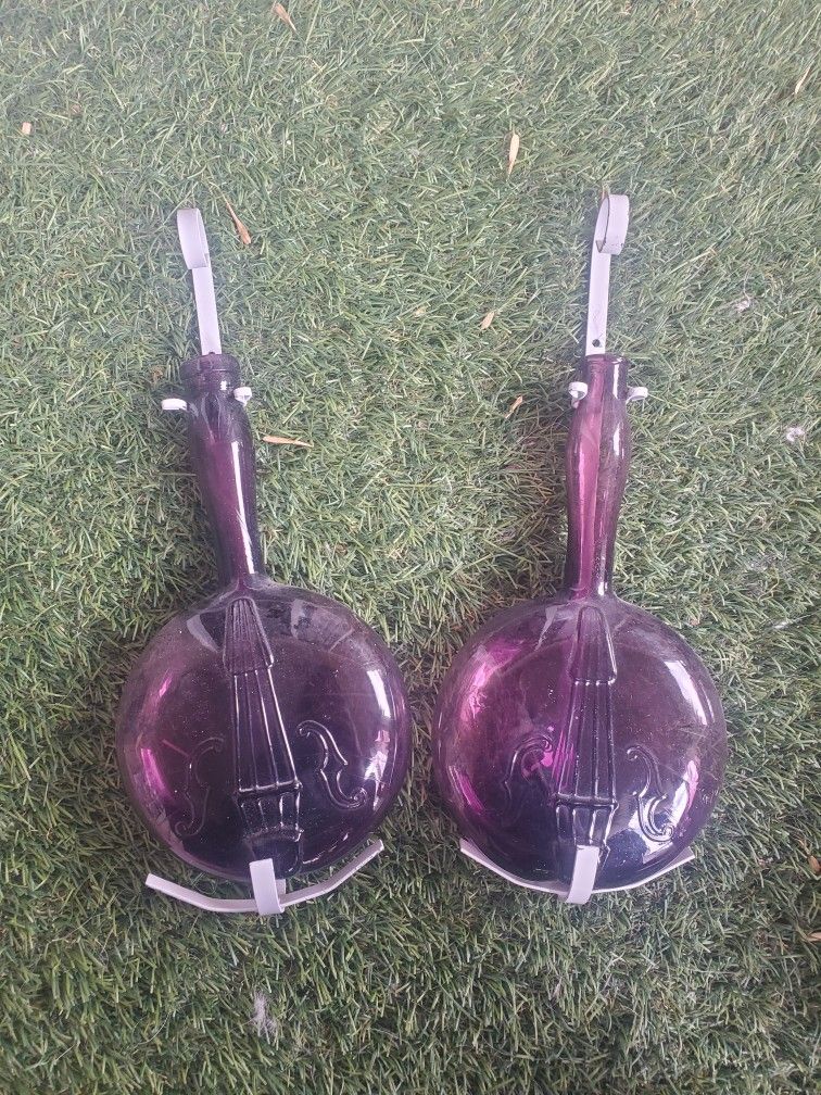 Rare antique amethyst banjo bottles