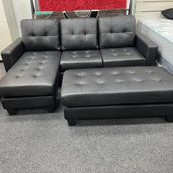 SECTIONAL SOFA SLEEPER PU LEATHER BLACK