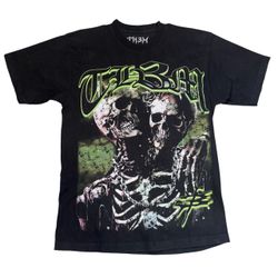 MENS LARGE TH3M BLACK SKELETON GRAPHIC T SHIRT STREETWEAR FRONT BACK