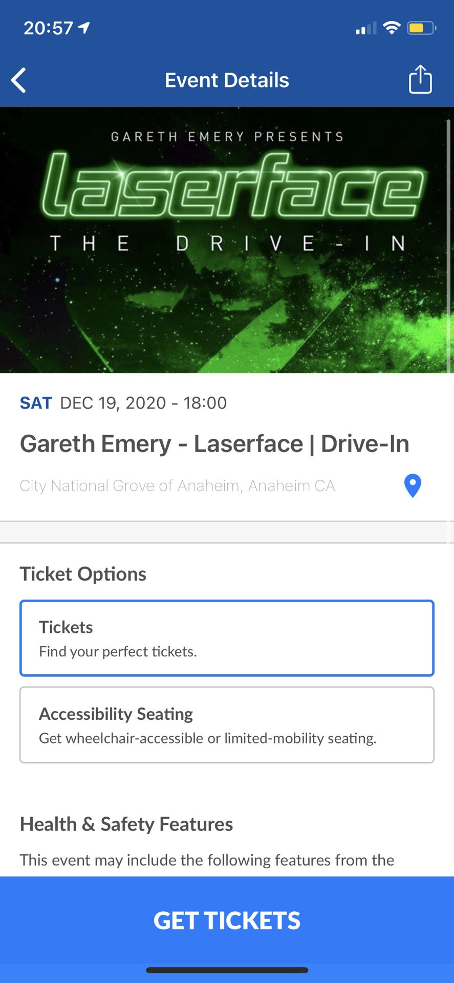 Gareth Emery Laserface GA Drive-In Ticket For SAT, 12/19