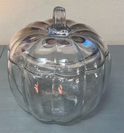 Clear Glass Pumpkin Lidded Candy Dish Fall Autumn Decor just $7