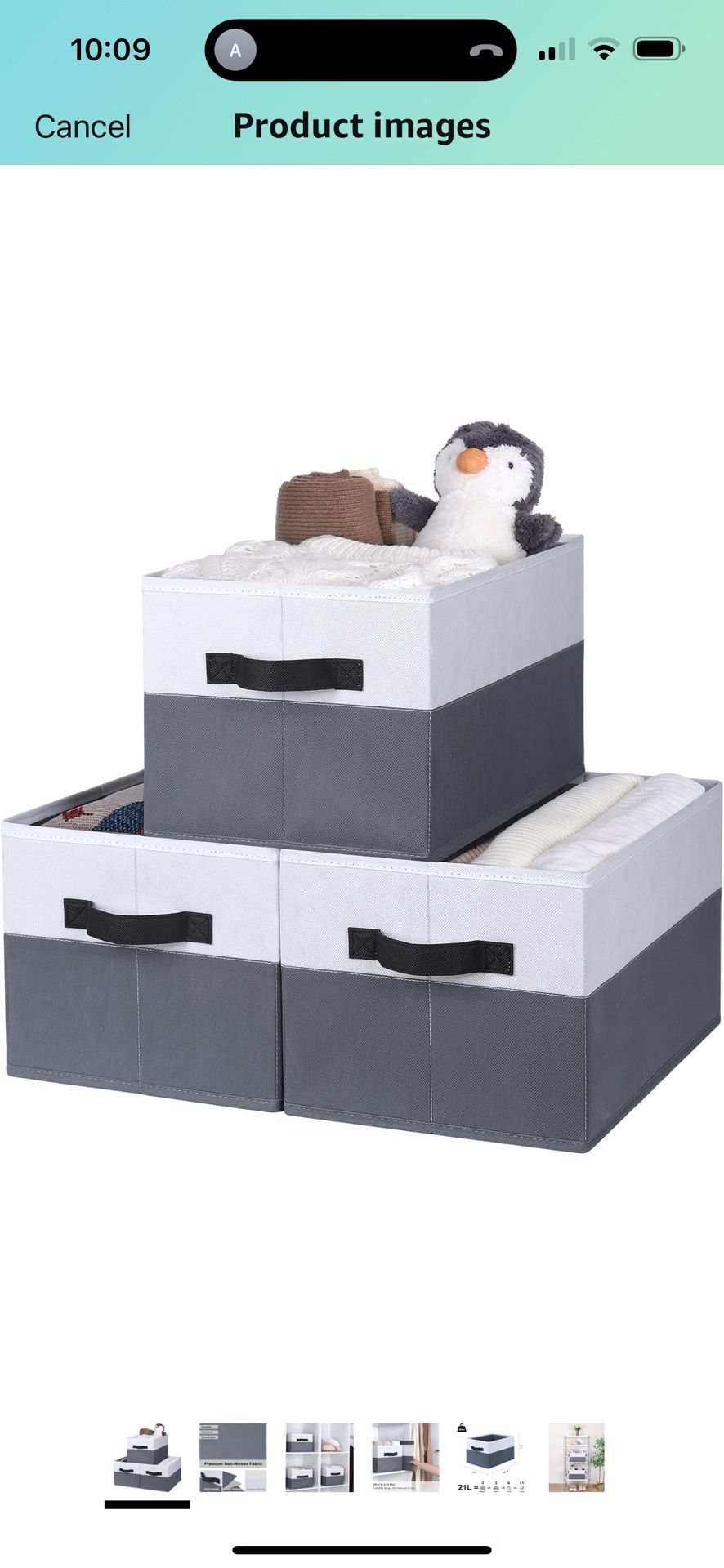 Brand New Storage Baskets for Shelves, Fabric Closet Storage Bins with Handles, Foldable Clothes Organizer Bins for Bedroom, Nusery, Gray & White, Lar