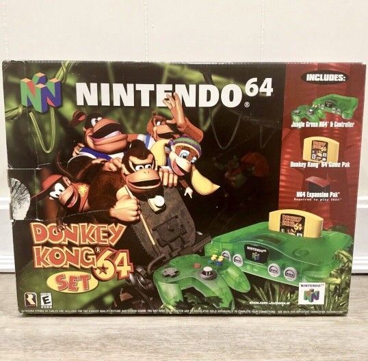 NINTENDO 64 N64 DONKEY KONG JUNGLE GREEN CONSOLE OEM CIB SUPER RARE MINTY SET!!!