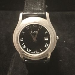 Mens Gucci 5500M Silver Black Band And Dial Authentic 