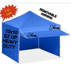 Pop Up 10x10Canopy Tent Heavy Duty with Awning, Sidewalls, Sand Bags and Rolling Bag.