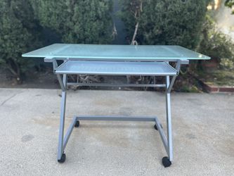 Glass Computer Desk with Silver Metal Frame
