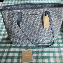 Blue Michael Kors Large Tote with Wristlet and Dust Bag. Brand New.