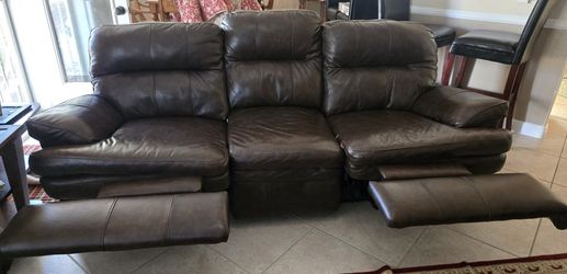 Brown Leather Dual Recliners Couch