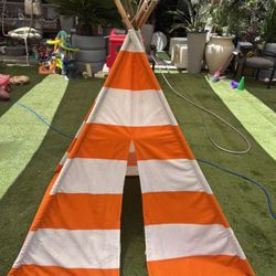 Kid's Teepee Tent, Orange with White Stripes