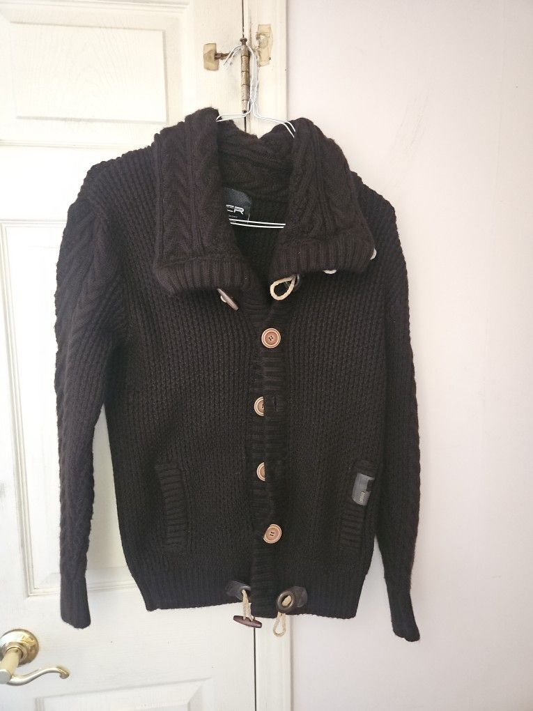 Mens Dark Brown Sweater Cardigan Size Large