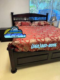 Cal king wooden bed frame with mattress cama