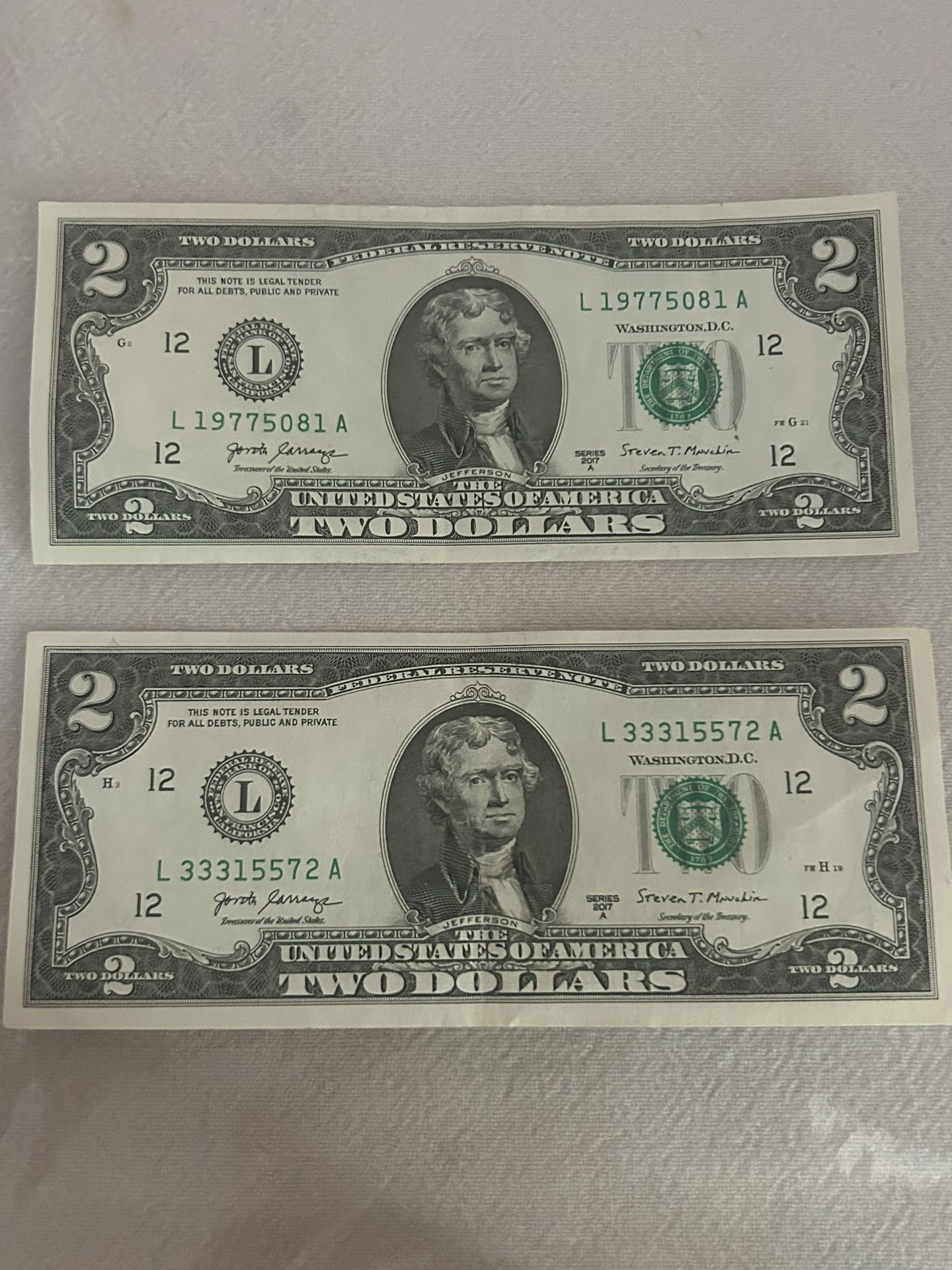 Two Dollars Bill 2017 Year Series A