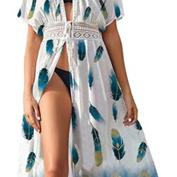 White Peacock Crochet Tied Chiffon Chic Swimwear Cover Up/Cardigan