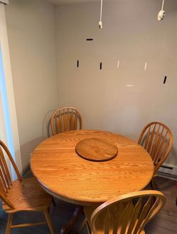 Heavy wooden table with extension & lazy Susan