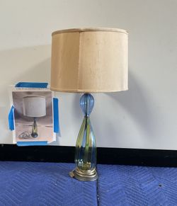 Murano Style Blue Swirl Glass Lamp 
