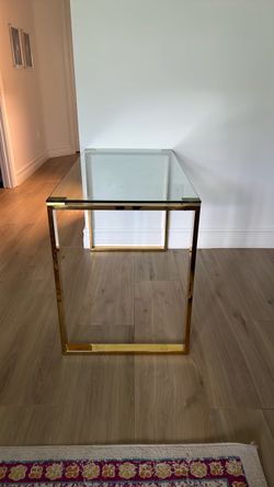 Glass Top Desk Table with Gold Frame