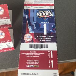 2009 Yankees World Series Ticket Stubs 
