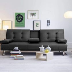 Black Leather Futon 