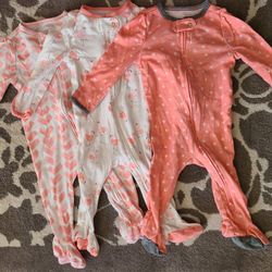 New Cloud Island 6-9 Month One Piece Body Suits - Set of 3 in Pink, Zip Down