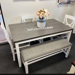 6-pc Dining Table Set Two Tone White/ Gray 