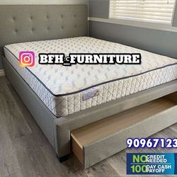 Queen grey euro platform bed with ortho mattress included