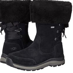 UGG Ingalls Black Black Waterproof Leather Cuff Bow Snow Boots (Size 8)Womens.